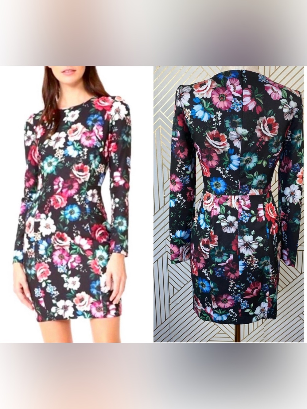 Black Halo Dress Lively Mini Black Floral Lined‎ Sz 4